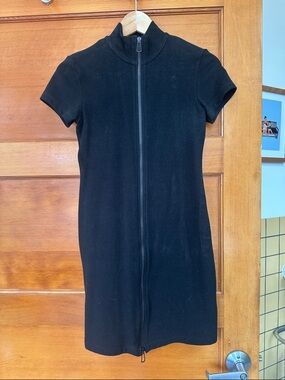 Black Zip-Front Short Sleeve Dress